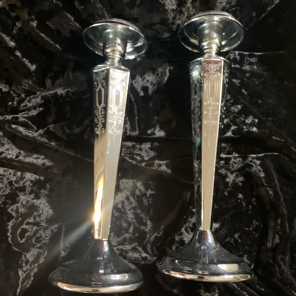 Classic Silver-Tone Decorative Candle Holders - Pair